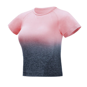 Gradient Yoga Short Sleeve Women's Sportswear Breathable Seamless Gym