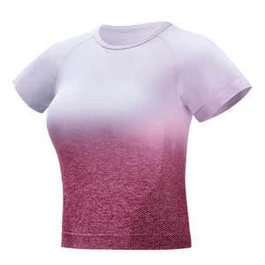 Gradient Yoga Short Sleeve Women's Sportswear Breathable Seamless Gym