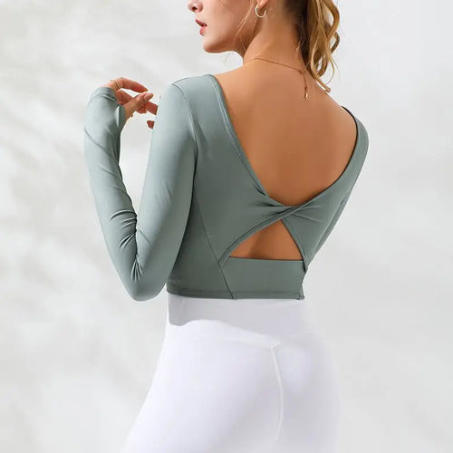 Gym Fitness Yoga Shirt Women Sports Bras Long Sleeve Built In Bra Top