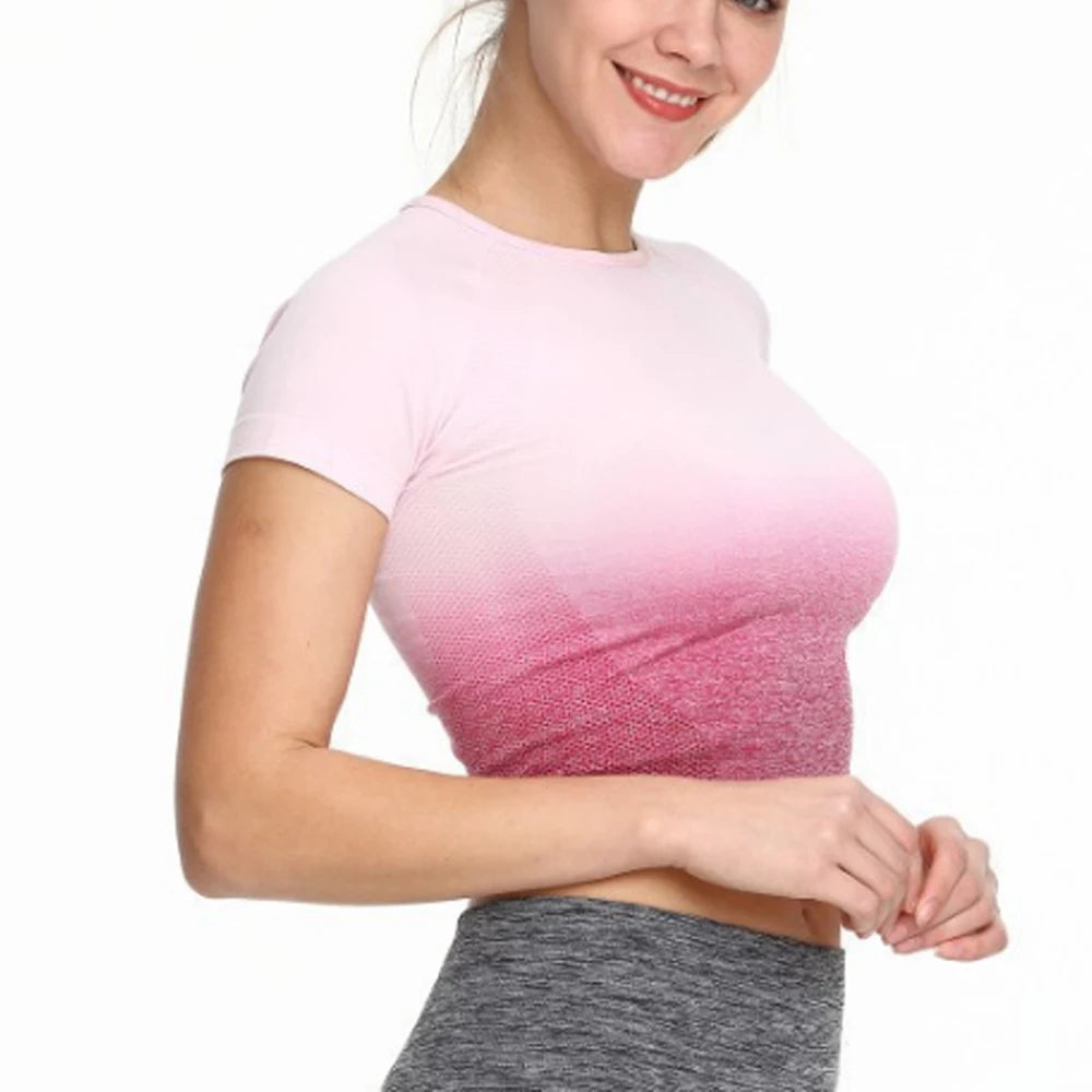 Gradient Yoga Short Sleeve Women's Sportswear Breathable Seamless Gym