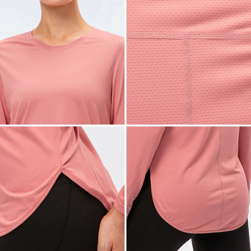 Women's Seamless t-Shirt Blouse Long Sleeve Gym Sports Yoga Top Woman