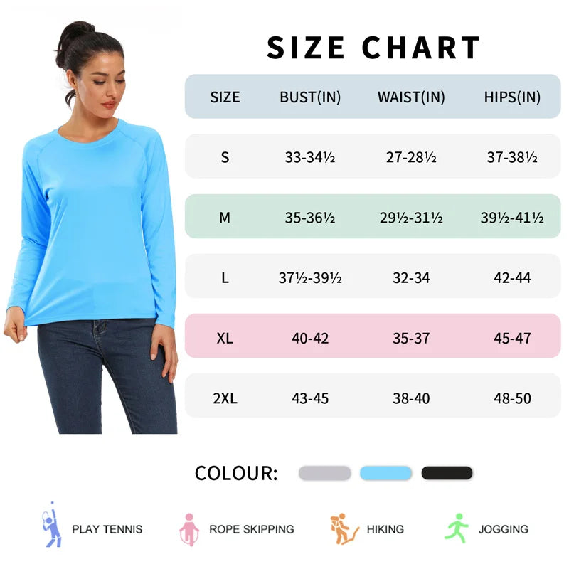 Women t shirt Long Sleeve Shirt UPF 50+ Sun Protection Quick Dry