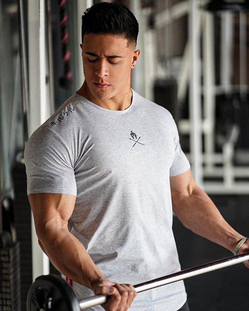 Men T Shirts Fashion Summer Bodybuilding Letter Printed Tshirt Men GYM