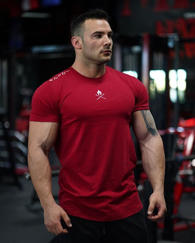 Men T Shirts Fashion Summer Bodybuilding Letter Printed Tshirt Men GYM