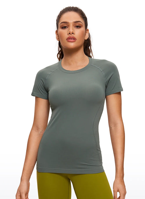 CRZ YOGA Seamless Workout Tops for Women Short Sleeve Athletic Tees