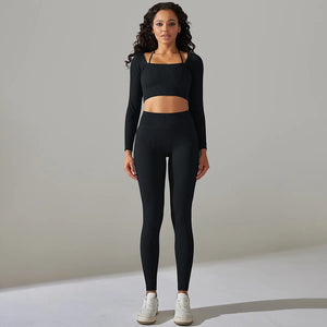 Women Yoga Suit Seamless 2pcs Yoga Pants And T-shirt Gym Clothing Long