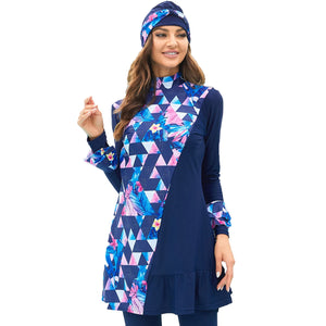 Muslim Swimwear Sets Women Burkini Clothing Modest Patchwork Hijab