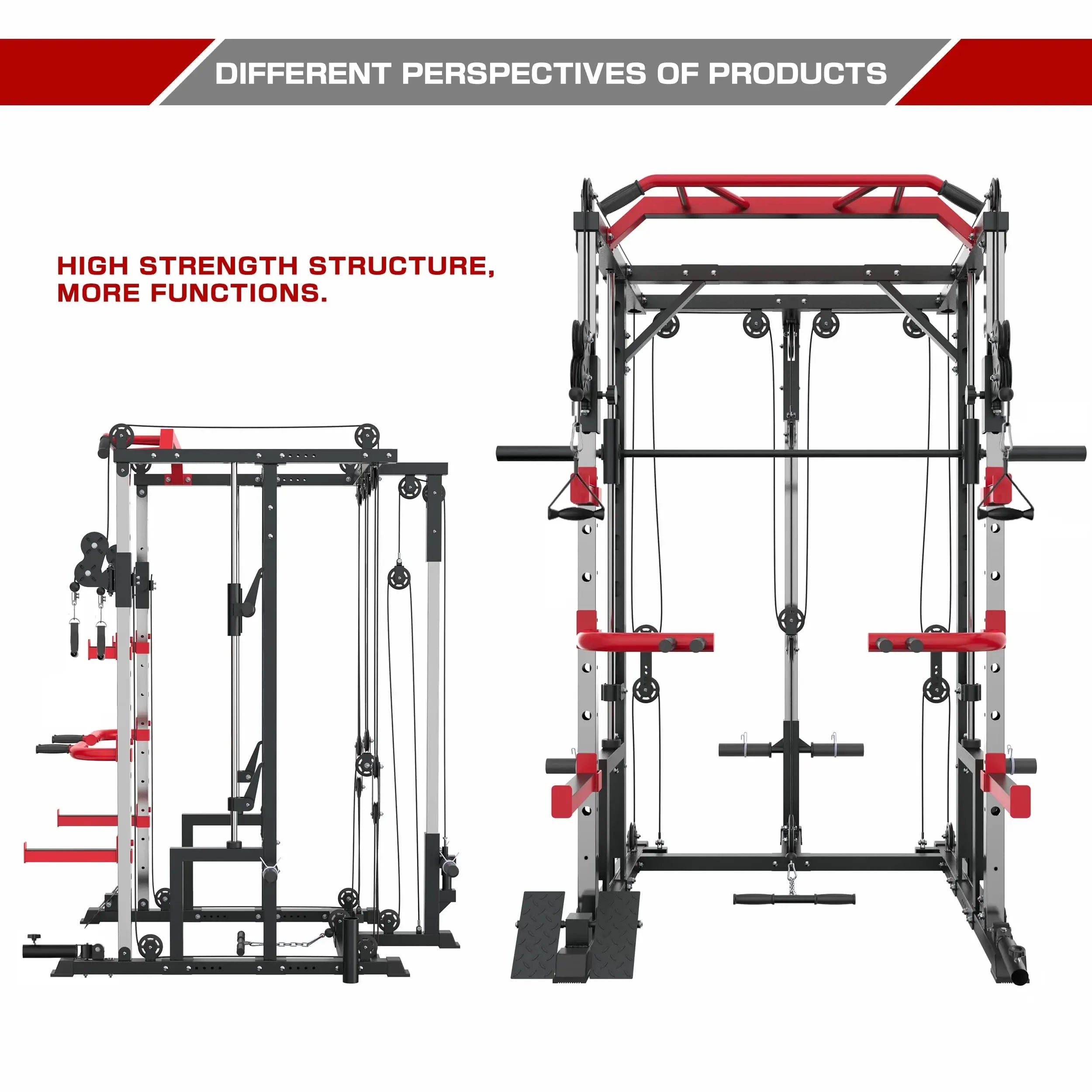 Smith Machine Power Cage with Crossover Cable Machine and LAT Pulldown