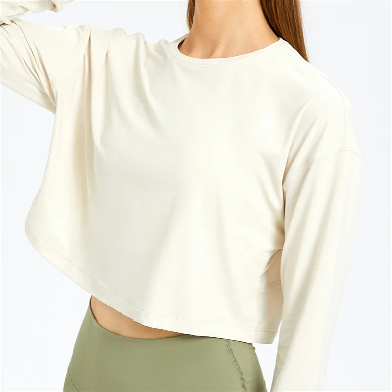 Nepoagym EXERTION Loose Fit Long Sleeve Crop Top Cropped Sweatshirt