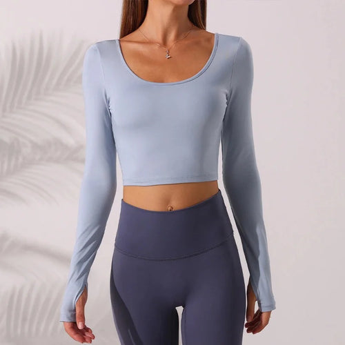 Gym Fitness Yoga Shirt Women Sports Bras Long Sleeve Built In Bra Top