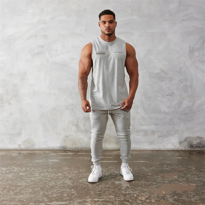 Gym exercise fitness sports men's vest cotton wide shoulder round neck