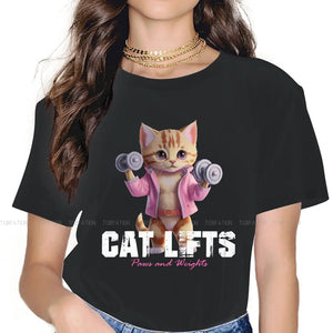 Cat Gym quote Graphic TShirt Meowscular Cartoon Style Casual T Shirt