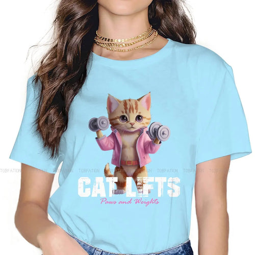 Cat Gym quote Graphic TShirt Meowscular Cartoon Style Casual T Shirt