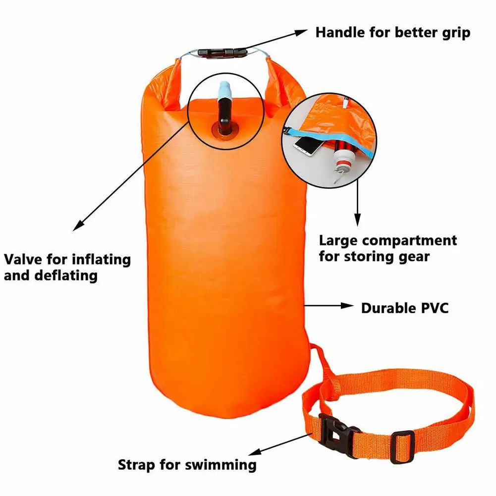 Inflatable Open Swimming Buoy Tow Float Dry Bag Double Air Bag with