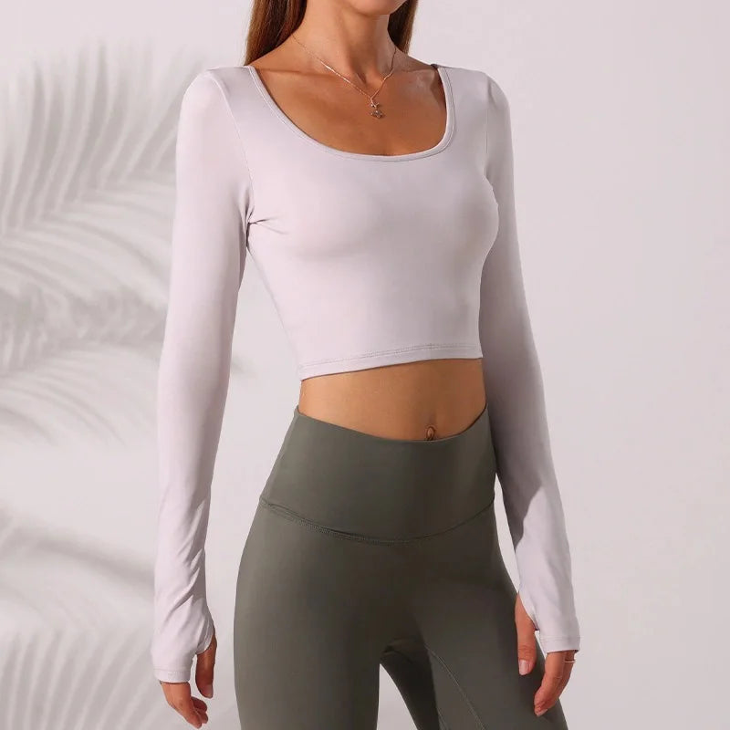 Gym Fitness Yoga Shirt Women Sports Bras Long Sleeve Built In Bra Top