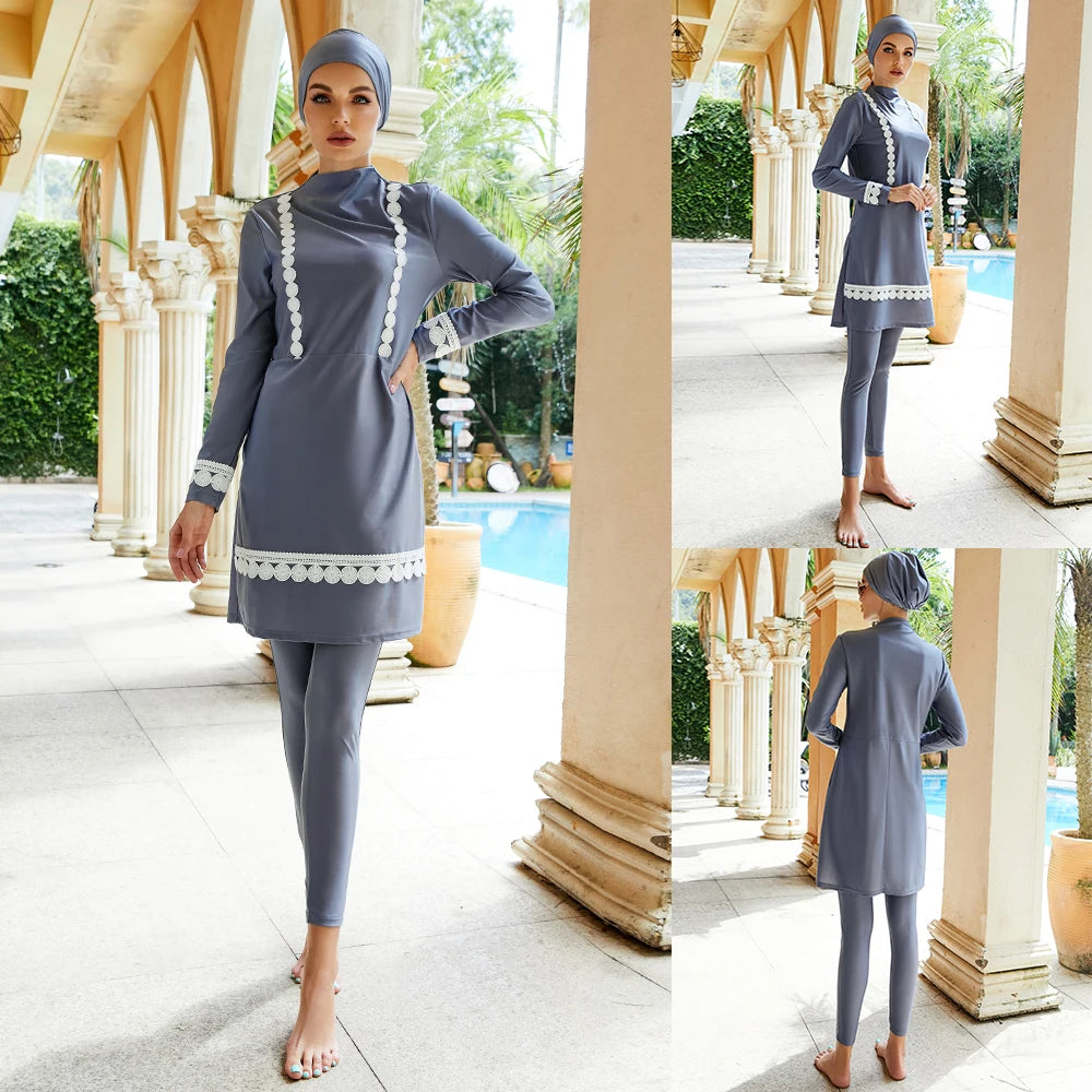 Muslim Swimwear Women Modest Long Sleeves Sport Swimsuit 3pcs Islamic