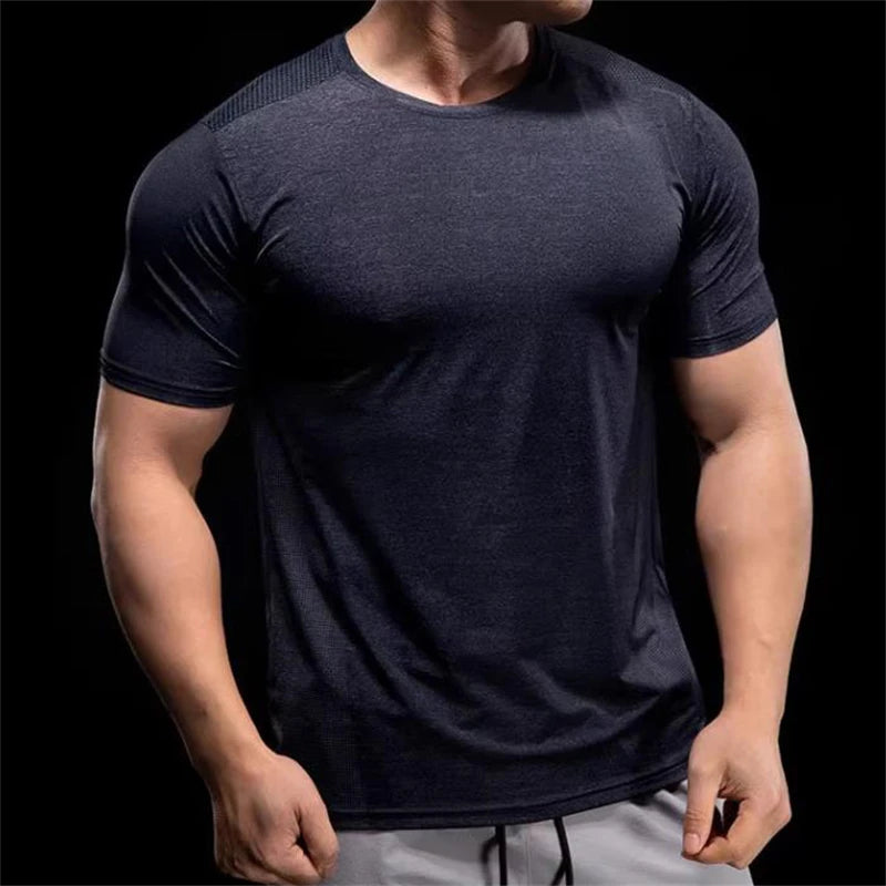 Men Sports T-Shirt Summer Fitness Workout Skinny Short Sleeve Shirts