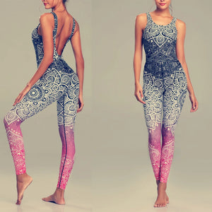 LI-FI Mandala Print Yoga Set Fitness Women Sports Running Suit Gym