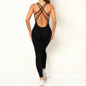 Pad Cross Back Women Fitness Gym One Piece Jumpsuit Leggings Workout