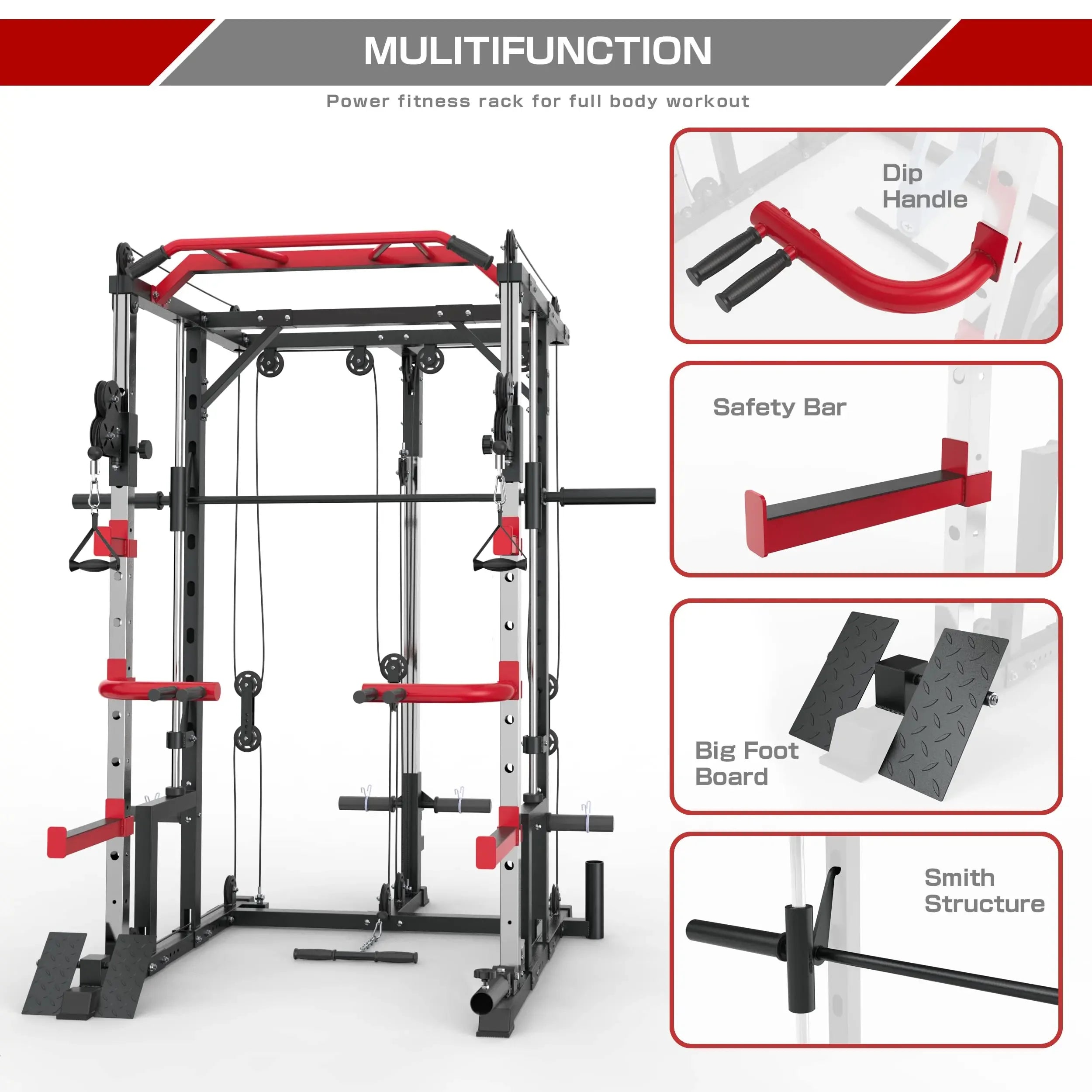 Smith Machine Power Cage with Crossover Cable Machine and LAT Pulldown