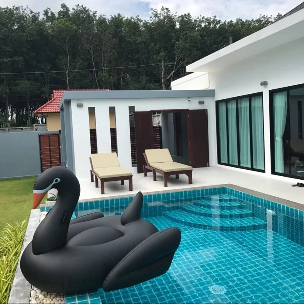 New Cool 190cm Super Large Black Swan Swimming Inflatable Floating Row