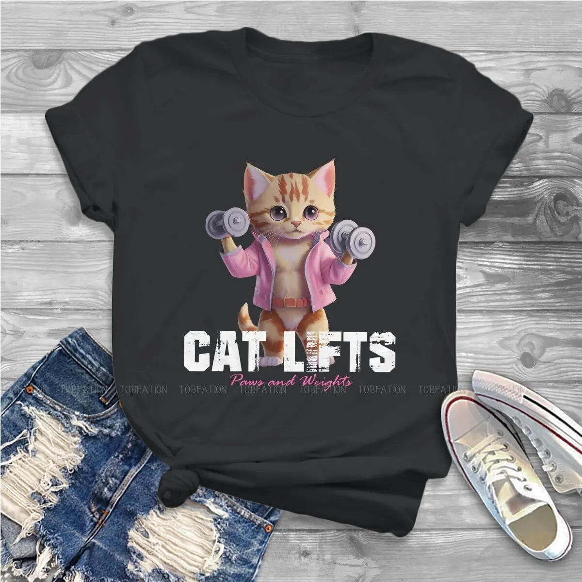 Cat Gym quote Graphic TShirt Meowscular Cartoon Style Casual T Shirt