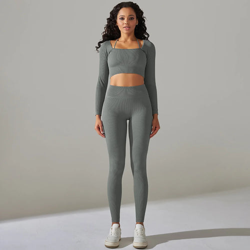 Women Yoga Suit Seamless 2pcs Yoga Pants And T-shirt Gym Clothing Long