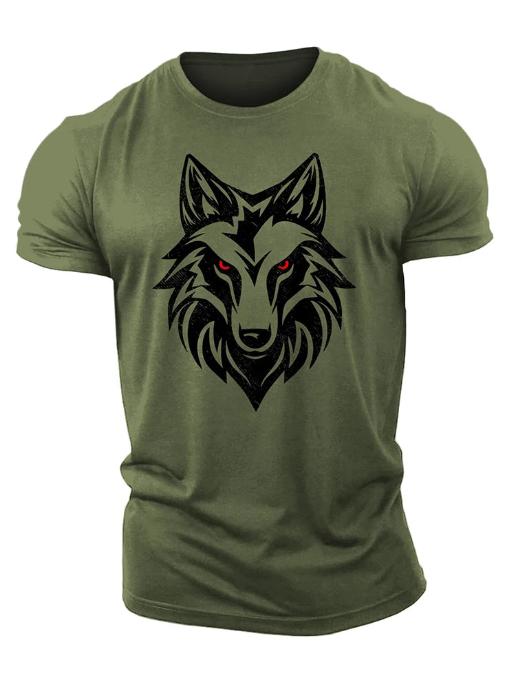 3D Printing Untamed Wolf Red Eyes Drip Gym T-Shirt High Quality Cotton