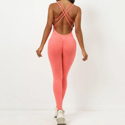 Pad Cross Back Women Fitness Gym One Piece Jumpsuit Leggings Workout