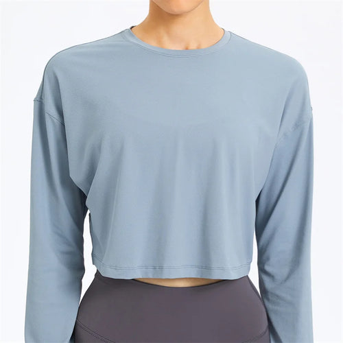 Nepoagym EXERTION Loose Fit Long Sleeve Crop Top Cropped Sweatshirt