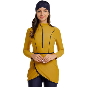 2022 Women Modest Muslim Swimwear Patchwork Hijab Sport Long Sleeves