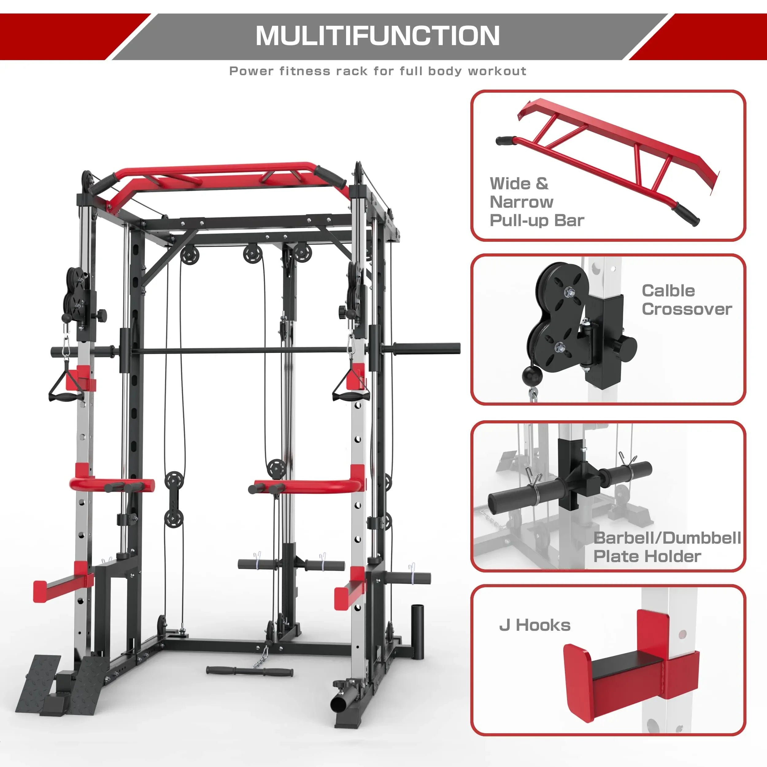 Smith Machine Power Cage with Crossover Cable Machine and LAT Pulldown