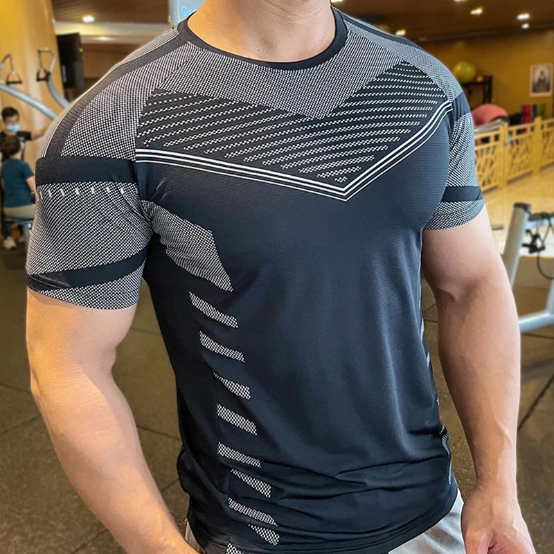 2023 Summer Short Sleeve Shirt Quick Dry Running T Shirts Slim T-shirt