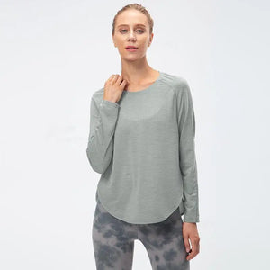 Women Long Sleeve Blouse Shirts Yoga Tops Compression Tshirt Quick