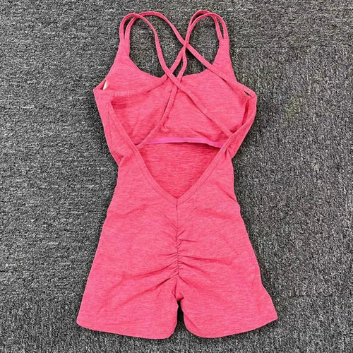 Pad Cross Back Women Fitness Gym One Piece Jumpsuit Leggings Workout