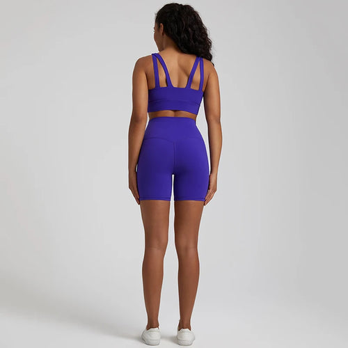 2 Piece Yoga Set Women Stretch Nylon Short Workout Set Crop Tank