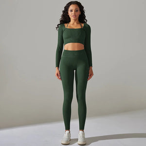 Women Yoga Suit Seamless 2pcs Yoga Pants And T-shirt Gym Clothing Long