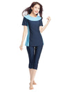 Muslim Women Swimwear Two-Piece Suits Short Sleeve Splice Modest