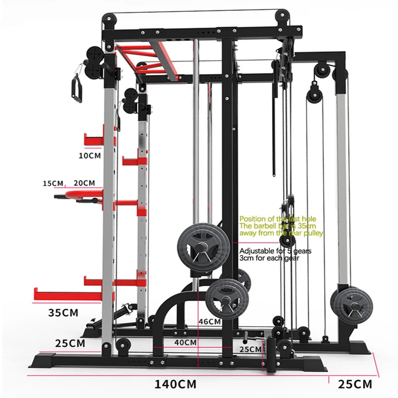 Smith Machine for Whole Body Muscle Exercise, Multi-Functional Gym,