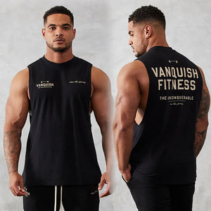 Gym exercise fitness sports men's vest cotton wide shoulder round neck