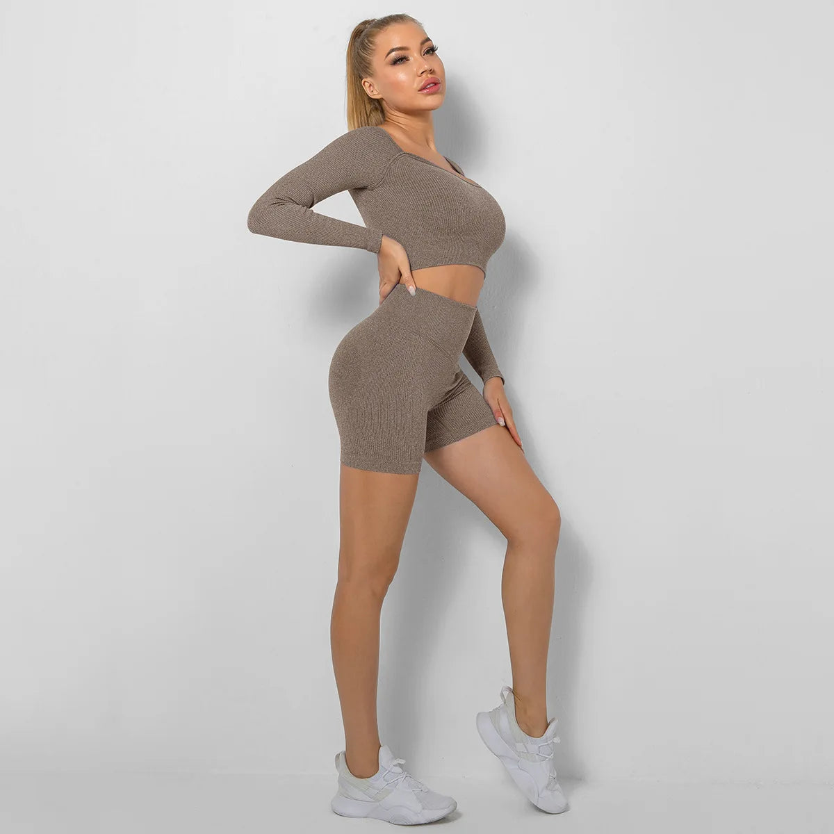 Gutashye Seamless Yoga Set Women Fitness Suits Crop Top High Running