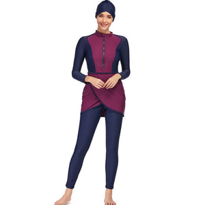 Women Muslim Swimwear Modest Patchwork Hijab Long Sleeves Sport