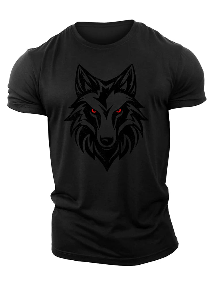 3D Printing Untamed Wolf Red Eyes Drip Gym T-Shirt High Quality Cotton