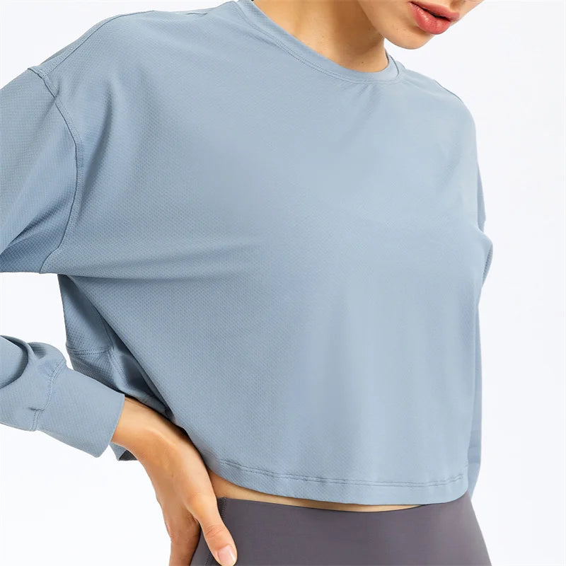 Nepoagym EXERTION Loose Fit Long Sleeve Crop Top Cropped Sweatshirt