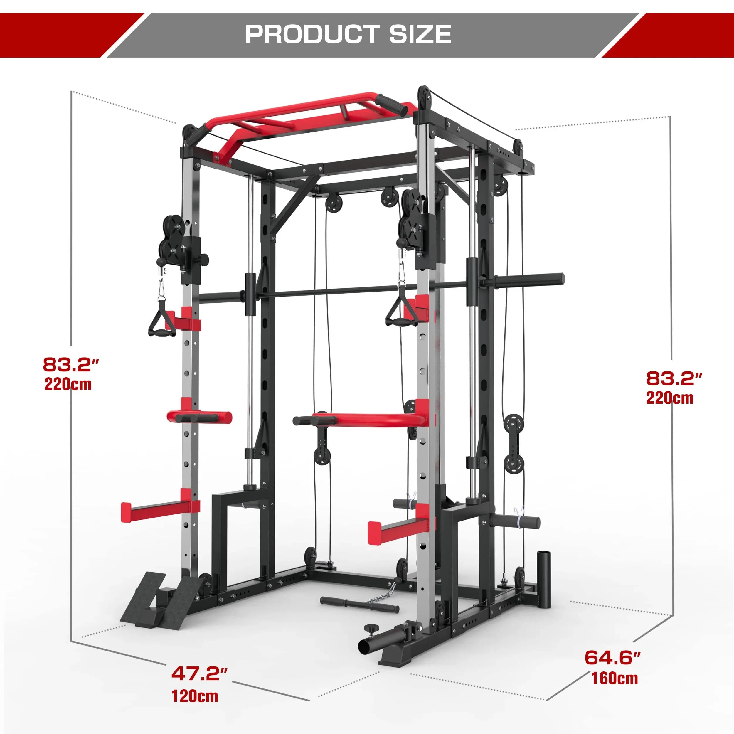 Smith Machine Power Cage with Crossover Cable Machine and LAT Pulldown