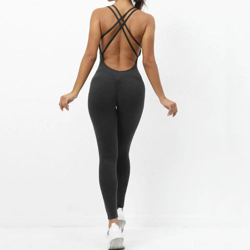 Pad Cross Back Women Fitness Gym One Piece Jumpsuit Leggings Workout