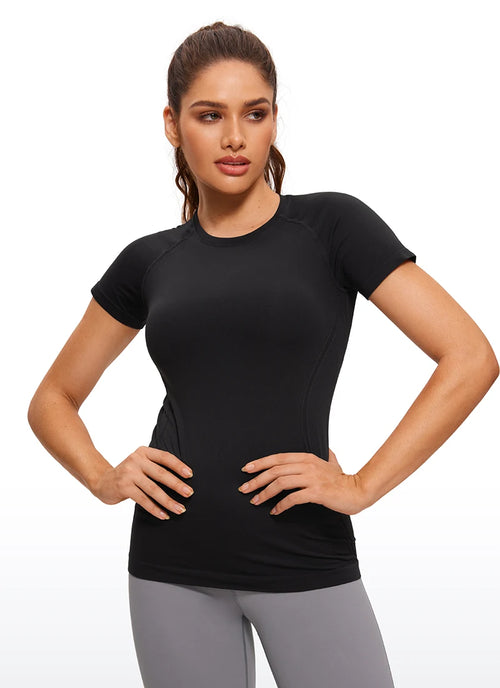 CRZ YOGA Seamless Workout Tops for Women Short Sleeve Athletic Tees