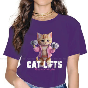 Cat Gym quote Graphic TShirt Meowscular Cartoon Style Casual T Shirt