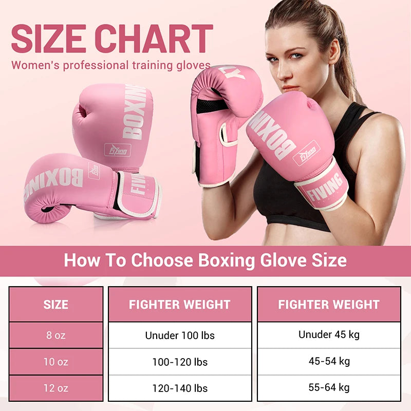 FIVING Pro Style Boxing Gloves for Women, PU Leather, Training Muay