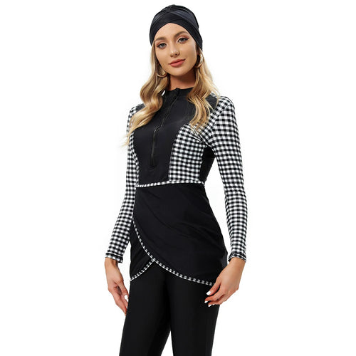 2022 Women Modest Muslim Swimwear Patchwork Hijab Sport Long Sleeves